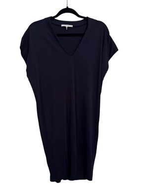 Frame Size X-Small Black V-Neck Midi Length Dress Pima Cotton Casual Lounge
